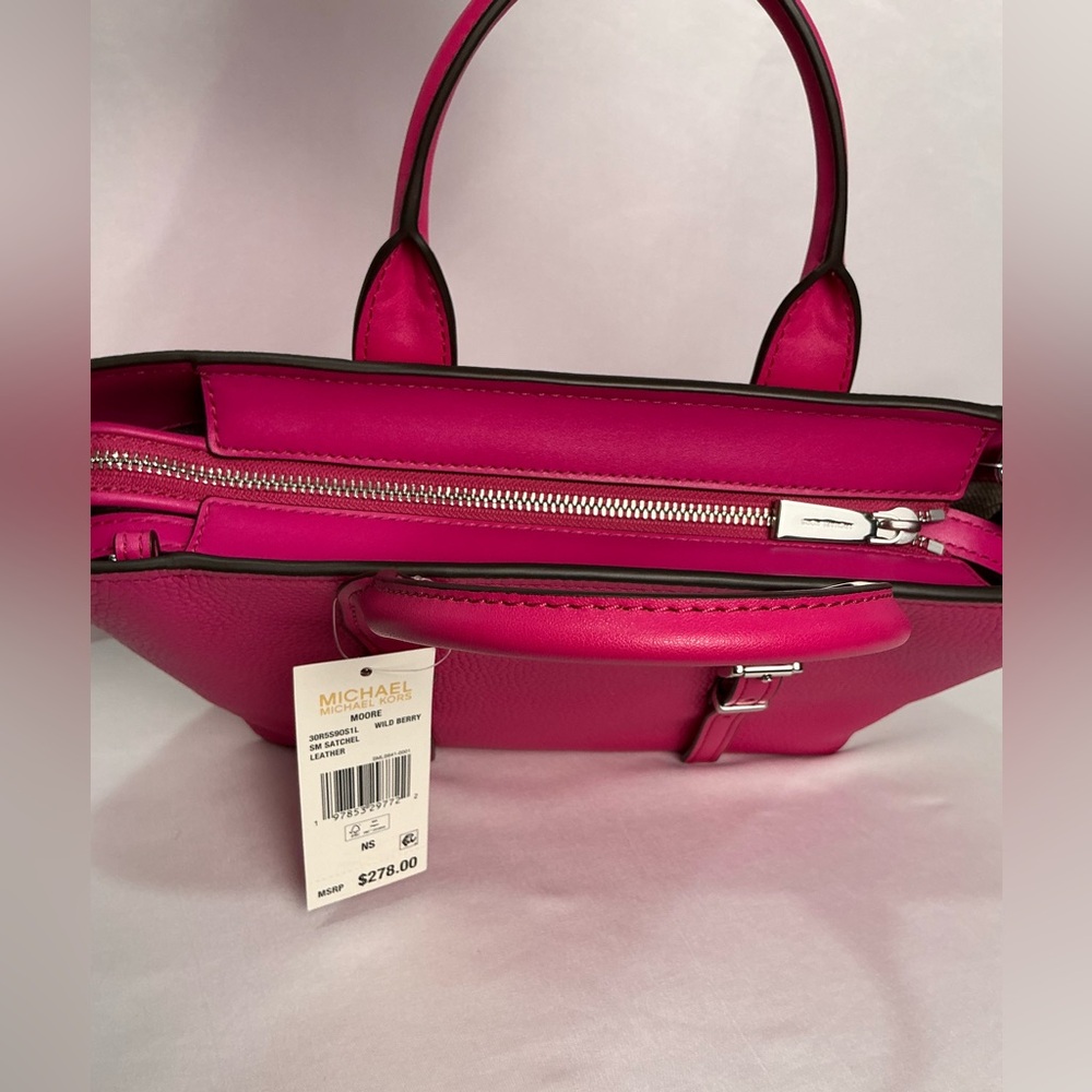Michael Kors Wild Berry Fuchsia Medium Leather Satchel Bag NEW - Picture 8 of 12